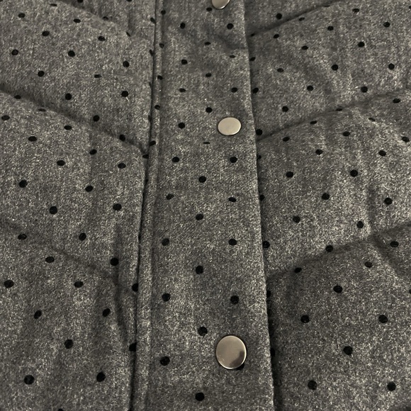 Gap Puffer Vest Medium Gray with Black Polka Dots Wool Blend Down Filled - Picture 6 of 9